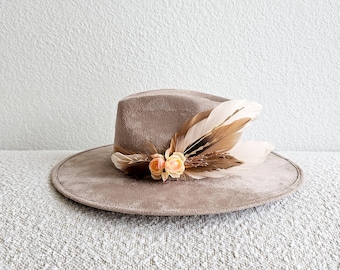 Boho Hat Piece | Floral & Goose Feather Magnetic Brooch