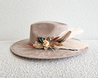 Boho Hat Piece | Floral & Goose Feather Magnetic Brooch