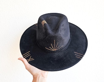 Embroidered Vegan Suede Rancher Hat | Boho Stitched Hat
