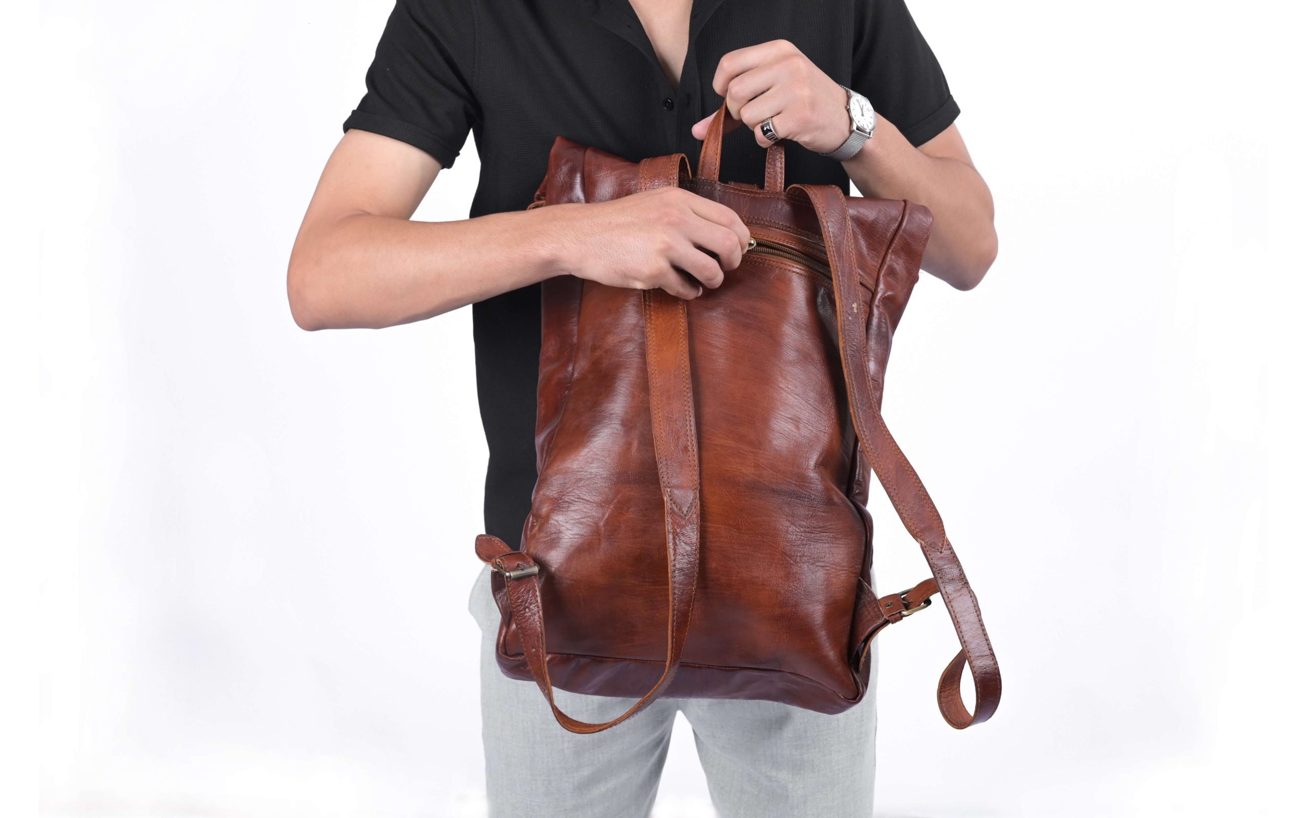 Backpack Mini Black Handcrafted Leather - Arsante® of Sweden