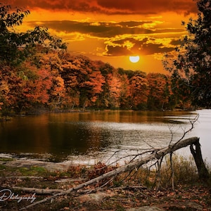 Autumn Sunset. Kilbear Park Gorgeous sunset. Fall colors. Autumn leaves. Lake. Christmas gift. Home decor. Canvas or prints. Home decor. art