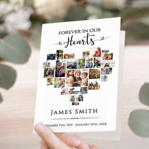Forever in Our Hearts Funeral Program Template • Editable Memorial to Download, Bifold • Custom Order of Service, Obituary, Personalized