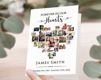 Forever in Our Hearts Funeral Program Template • Editable Memorial to Download, Bifold • Custom Order of Service, Obituary, Personalized
