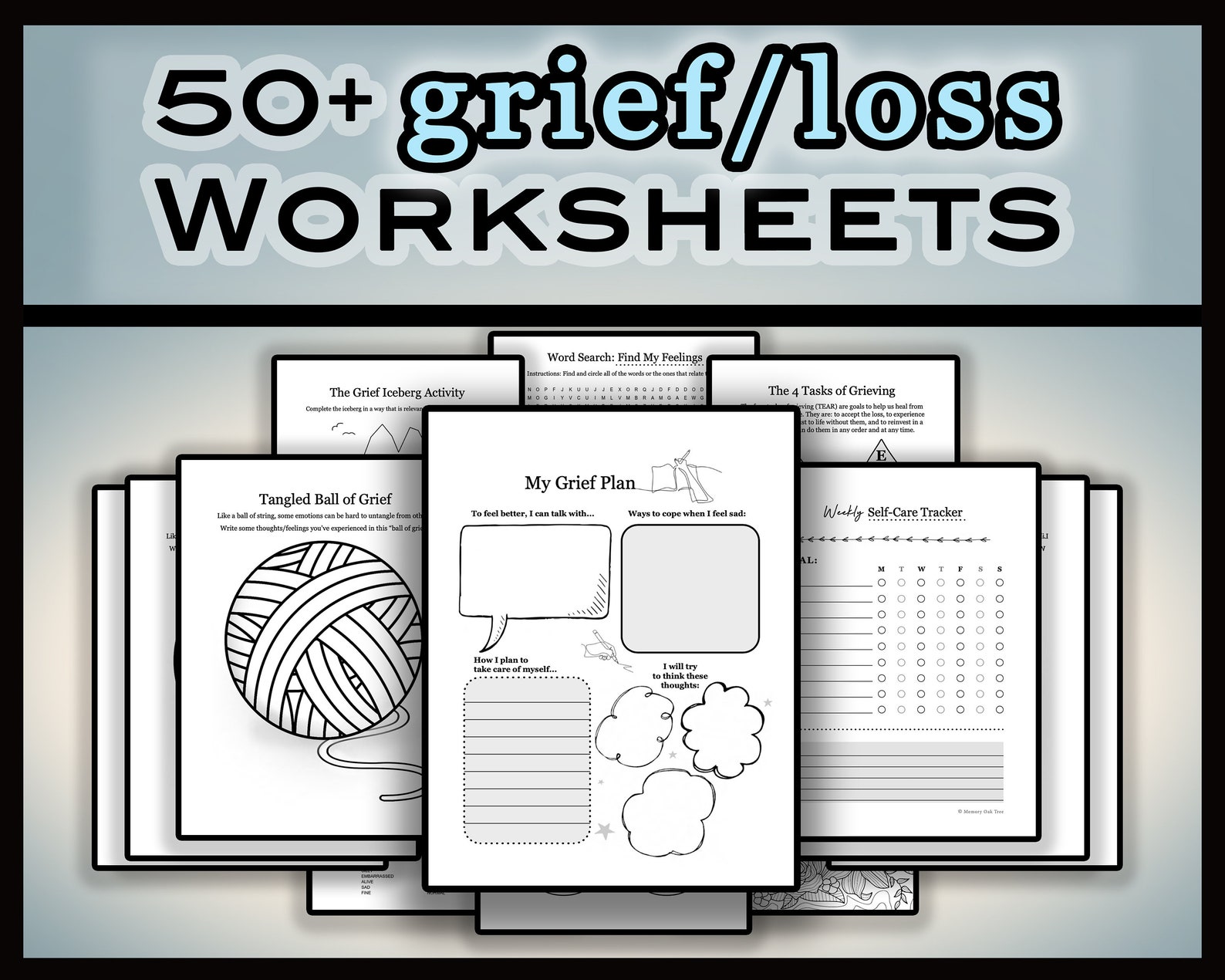 50 Grief Worksheets Bundle for Loss, Healing, and Recovery grief