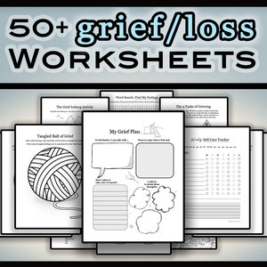 50 Grief Worksheets Bundle for Loss, Healing, and Recovery • Grief Journal Printable Download • Therapy Work Sheets Bereavement • Grieving