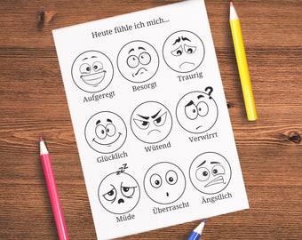 Emotion cards children coloring page, feelings children, Montessori emotion cards digital, understand and develop emotions, to color