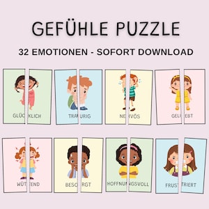 Gefühlskarten Kinder Puzzle, Gefühle Kinder, Montessori Lernkarten, Emotionskarten digital, Emotionen lernen, Stimmungskarten PDF