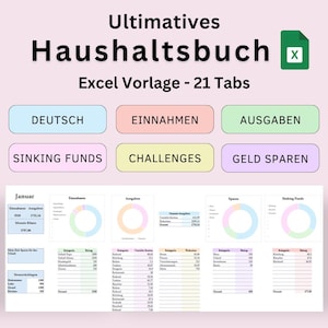 Household book Excel template, monthly financial planner, digital budget planner, Excel template, money saving challenge, budget planner German