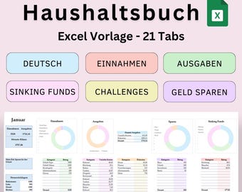 Household book Excel template, monthly financial planner, digital budget planner, Excel template, money saving challenge, budget planner German