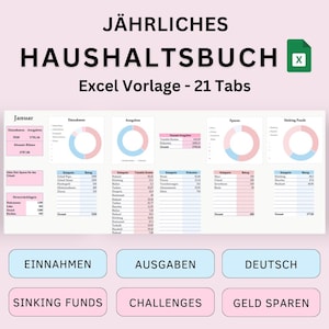 Household book Excel template, monthly financial planner, digital budget planner, Excel template, money saving challenge, budget planner German