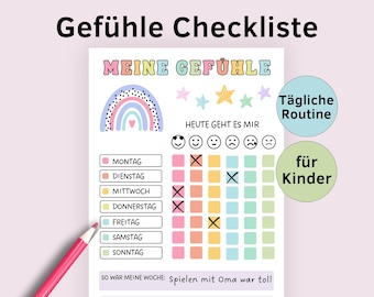 Children's Feelings Checklist, Children's Feelings Cards, Montessori, Children's Reward Emotions Daily Checklist Adults Mood Cards