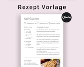 Rezept Vorlage, Bearbeitbar mit Canva, Digitale Rezeptvorlage zum Ausdrucken, Kochbuch, Rezeptbuch, Minimalistische Rezeptkarte Deutsch