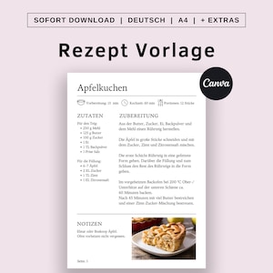 Receptensjabloon, bewerkbaar met Canva, digitaal receptensjabloon om af te drukken, kookboek, receptenboek, minimalistische receptenkaart Duits