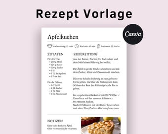 Recipe template, editable with Canva, digital recipe template for printing, cookbook, recipe book, minimalist recipe card German