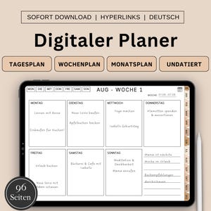 Digital Planner German Undated, iPad Planner, Hyperlinked Weekly Planner, Bullet Journal, GoodNotes Calendar, 2025 Planner Landscape Format Brown