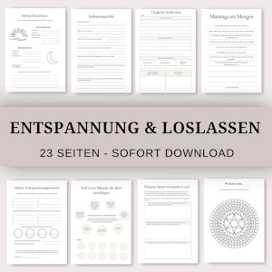 Relaxation and letting go, mindfulness in everyday life, self-development, gratitude reflection self-love, less stress template, PDF download