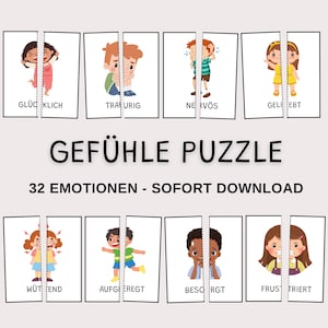 Gefühlskarten Kinder Puzzle, Gefühle Kinder, Montessori Lernkarten, Emotionskarten digital, Emotionen lernen, Stimmungskarten PDF