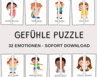 Tarjetas de emociones para niños, rompecabezas para niños, tarjetas de aprendizaje Montessori, tarjetas de emociones digitales, aprendizaje de emociones, tarjetas de estado de ánimo PDF