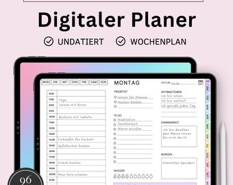Digital Planner German Undated, iPad Planner, Hyperlinked Weekly Planner, Bullet Journal, GoodNotes Calendar, 2025 Planner Landscape Format Colorful
