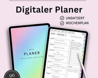 Digitale planner Duits Ongedateerd, iPad-planner, Hyperlinked Weekplanner, Bullet Journal, GoodNotes-kalender, 2025 Planner Regenboog