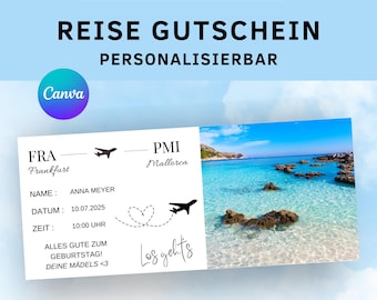 Travel voucher, voucher for a travel template Canva, voucher card short vacation, gift girlfriend, boarding pass gift voucher PDF
