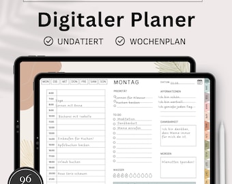 デジタルプランナー ドイツ語 日付なし、iPad プランナー、ハイパーリンク付きウィークリープランナー、バレットジャーナル、GoodNotes カレンダー、2025 プランナー 横長形式