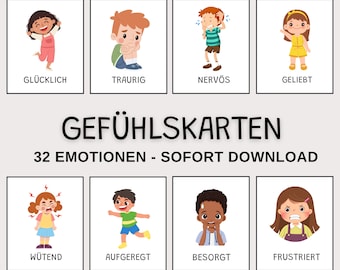 Emotiekaarten voor kinderen, gevoelens voor kinderen, Montessori-leerkaarten, emoties begrijpen en communiceren, stemmingskaarten, digitale emotiekaarten