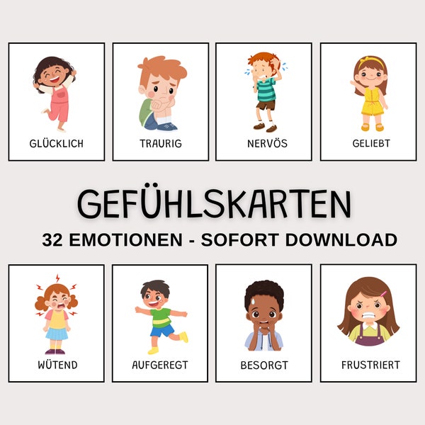 Emotiekaarten voor kinderen, gevoelens voor kinderen, Montessori-leerkaarten, emoties begrijpen en communiceren, stemmingskaarten, digitale emotiekaarten