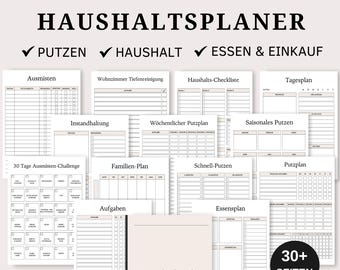 Household plan, cleaning plan bundle, cleaning plan template, spring checklist set, household children and family PDF digital download German