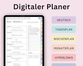 Digital Planner German Undated, iPad Planner, Hyperlinked Weekly Planner, Bullet Journal, GoodNotes Calendar, 2025 Planner Colorful