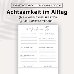 Diário de 5 minutos, atenção plena e autodesenvolvimento, gratidão, reflexão e amor próprio, modelo de manifestação, download digital de PDF