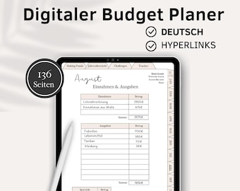 Digital Budget Planner, Money Saving Beginner Set, Household Book Template Tablet, Budget Sheets iPad, Monthly Financial Planner German Beige