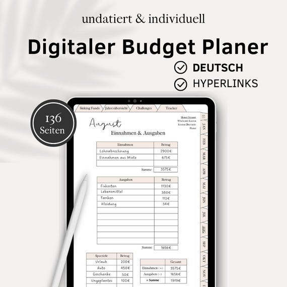 Digitaler Budget Planer, Geld Sparen Anfänger Set, Haushaltsbuch Vorlage Tablet, Budget Sheets iPad, Monatlicher Finanzplaner Deutsch Beige