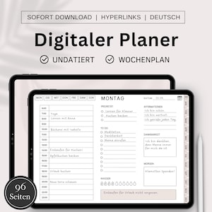 Digital Planner German Undated, iPad Planner, Hyperlinked Weekly Planner, Bullet Journal, GoodNotes Calendar, 2025 Planner Landscape Format Beige