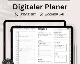 デジタルプランナー ドイツ語 日付なし、iPad プランナー、ハイパーリンク付きウィークリープランナー、バレットジャーナル、GoodNotes カレンダー、2025 プランナー 横長フォーマット ベージュ