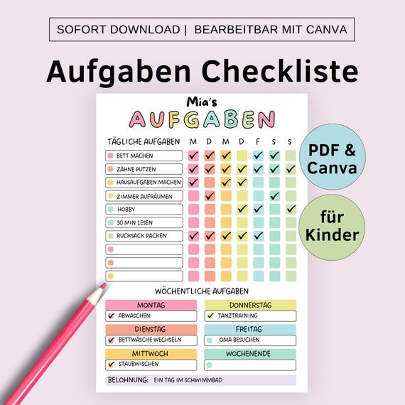 Checkliste und Tagesplan für Kinder, Tägliche Aufgaben, Morgen- und Abendroutine für Kinder, Kleinkinder Routine Set, Plan zum Ausdrucken