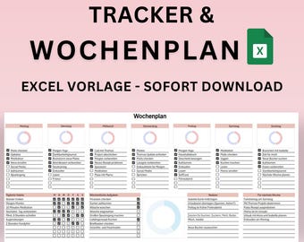 Planner German Excel Template Undated, Weekly Planner, Habit Tracker, Digital Daily Calendar German