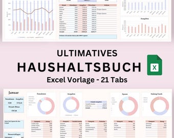 Haushaltsbuch Excel Vorlage, Monatlicher Finanzplaner, Budget Planer Digital, Excel Vorlage, Geld Sparen Challenge, Budgetplaner DEUTSCH