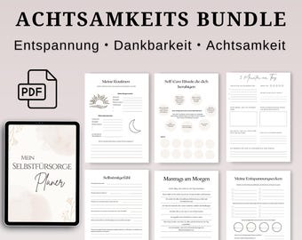 Mindfulness Gratitude Relaxation Bundle, Self-Care Set, 5 Minute Reflection, Digital Mindfulness Journal, Self Care German