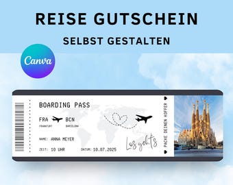 Travel voucher, voucher for a travel template Canva, voucher card short vacation, gift girlfriend, boarding pass gift voucher PDF
