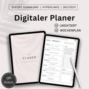 Digital Planner German Undated, iPad Planner, Hyperlinked Weekly Planner, Bullet Journal, GoodNotes Calendar, 2025 Planner Beige