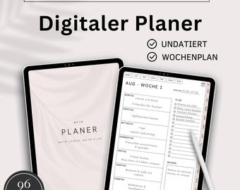 デジタルプランナー ドイツ語 日付なし、iPad プランナー、ハイパーリンク付きウィークリープランナー、バレットジャーナル、GoodNotes カレンダー、2025 プランナー ベージュ