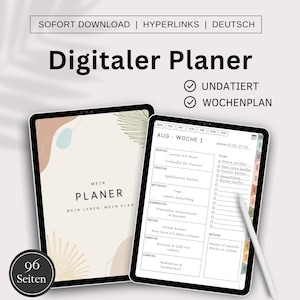 Digital Planner German Undated, iPad Planner, Hyperlinked Weekly Planner, Bullet Journal, GoodNotes Calendar 2025 Planner Digital Download