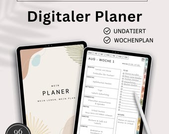 Digitale planner Duits Ongedateerd, iPad-planner, Hyperlinked Weekplanner, Bullet Journal, GoodNotes-kalender 2025 Planner Digitale download