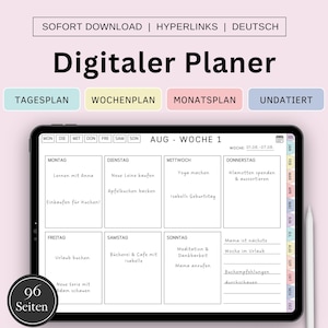 Digital Planner German Undated, iPad Planner, Hyperlinked Weekly Planner, Bullet Journal, GoodNotes Calendar, 2025 Planner Landscape Format Colorful
