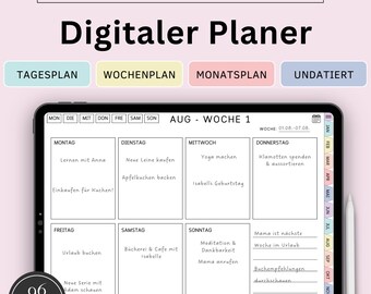 Digital Planner German Undated, iPad Planner, Hyperlinked Weekly Planner, Bullet Journal, GoodNotes Calendar, 2025 Planner Landscape Format Colorful