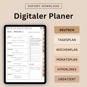 Digital Planner German Undated, iPad Planner, Hyperlinked Weekly Planner, Bullet Journal, GoodNotes Calendar, 2025 Planner Brown