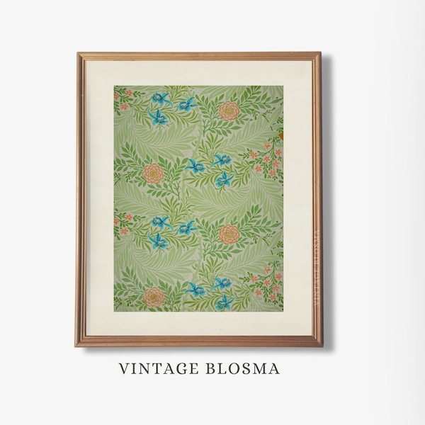 Pink and blue floral Olive green wall art, Green chinoiserie wall art, Olive green botanical wall art print, Vintage PRINTABLE art -D16S2