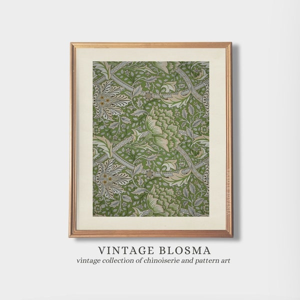 Vintage Sage green and Olive Green floral wall art, PRINTABLE Antique Textile wall art, Green Floral Tapestry PRINTABLE wall art, D2-S1