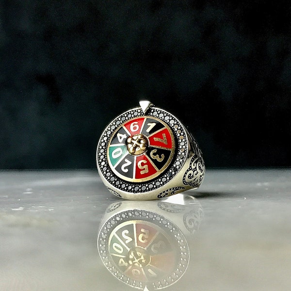 Lucky Roulette Ring, Silver-Onyx Stone Ring, Casino ring, Gambler gift, Poker Jewelry, Las Vegas, Game Ring, 925 SOLID SILVER